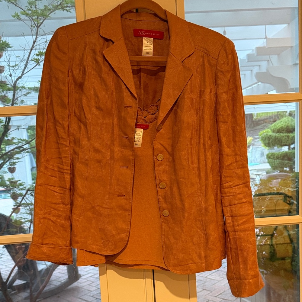 Anne Klein Burnt Orange Linen-Blend Blazer
